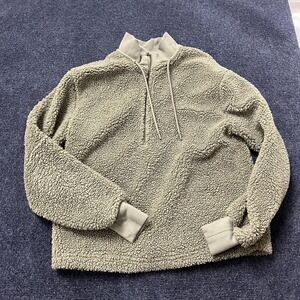 C&C California Sweater Womens Small Green Sherpa Fleece Quarter‎ Zip Pullover